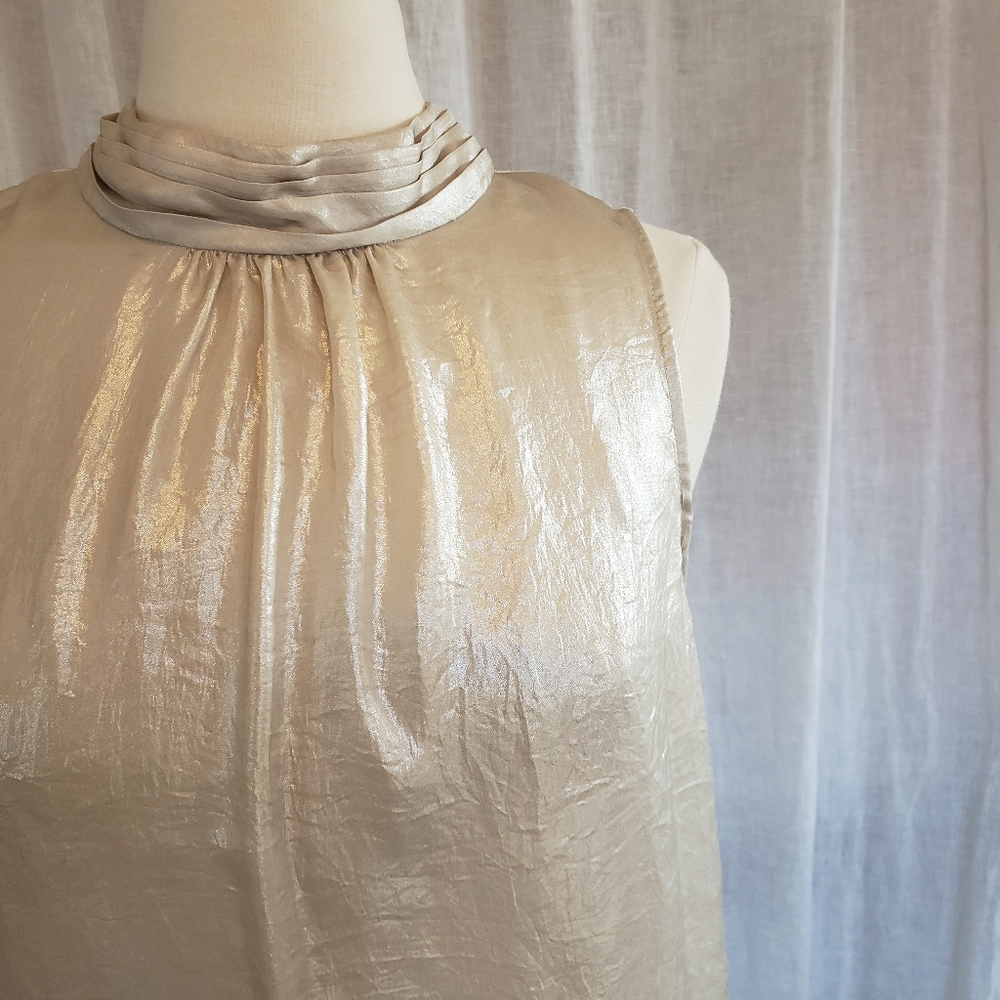 NWT Anthro Pearlized Pleated Mock Neck Top by Maeve